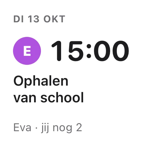 Kleine widget op dinsdag: om 15:00 haalt Eva op van school.