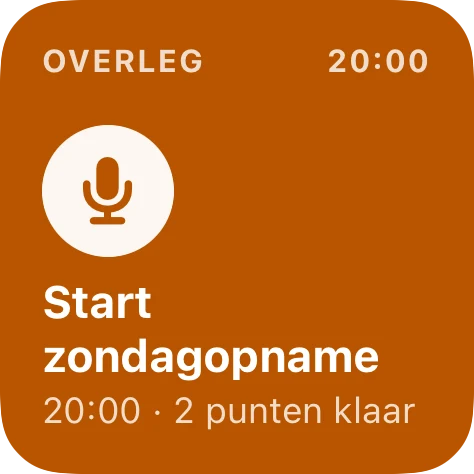 Kleine widget op zondag met een grote microfoonknop: Start zondagopname.